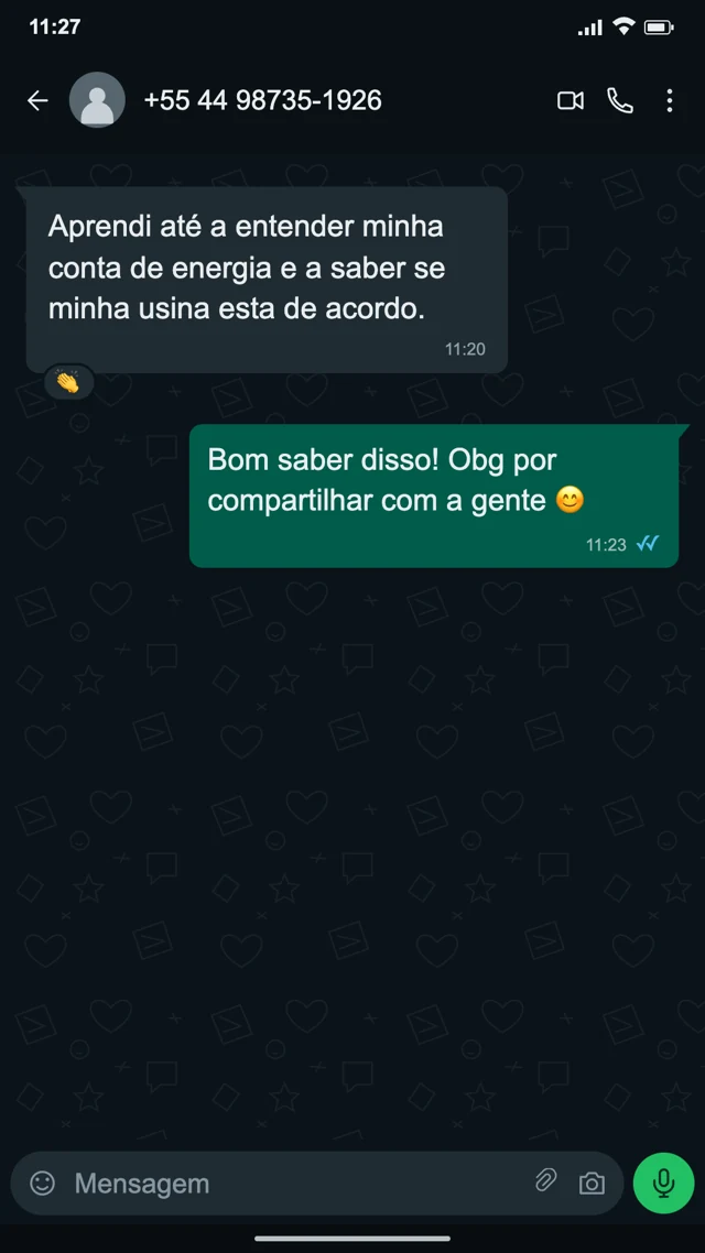 Conversa de cliente sobre os mapas de energia solar — depoimento 03